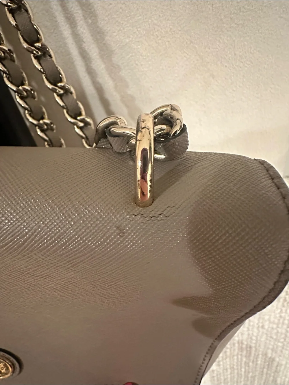 Tory Burch taupe leather shoulder or crossbody bag with gold chain